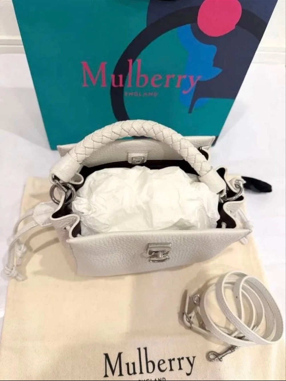 Mulberry Cream Leather Braided-Handle Satchel - Picture 5 of 16